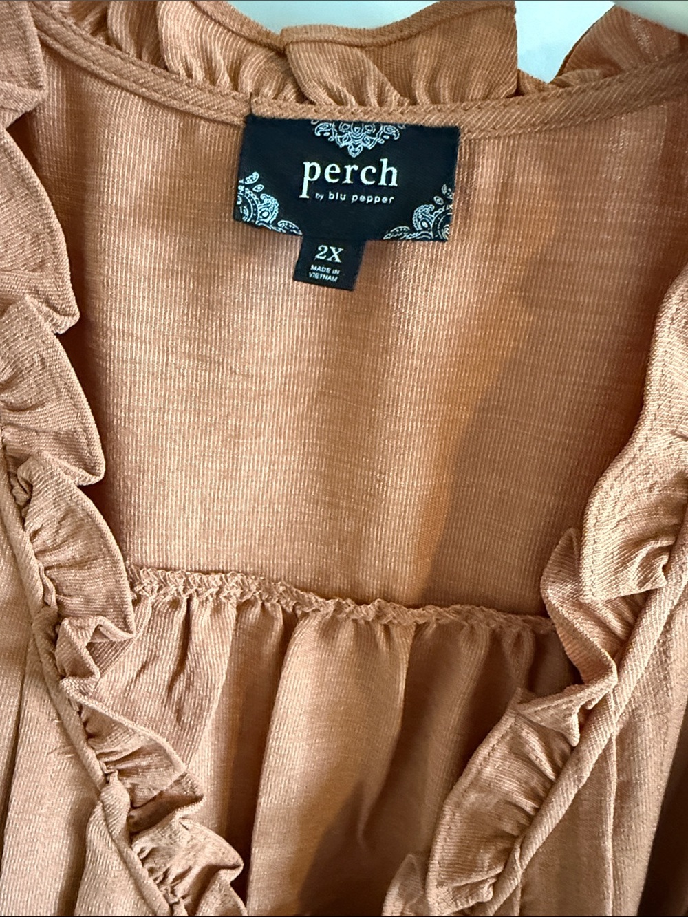Rust Orange Ruffle V-Neck Women's Blouse - Picture 4 of 8